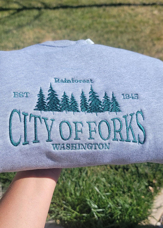 City Of Forks Embroidered Sweatshirt Fairytaleavenue